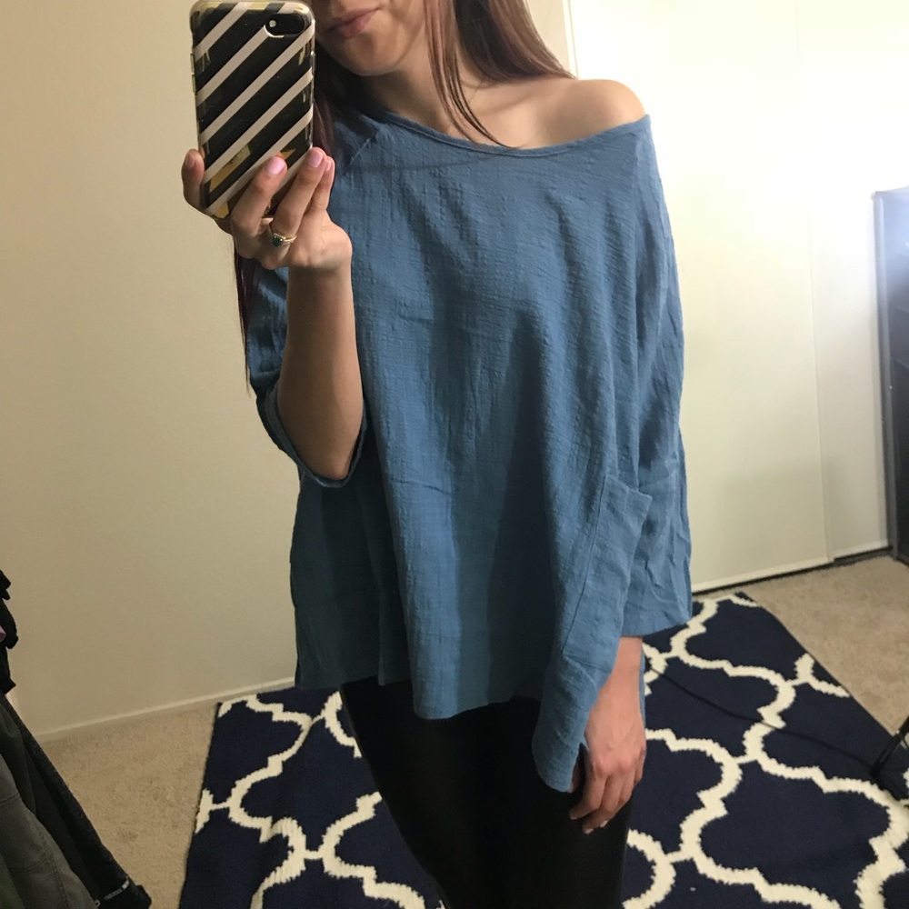 100% Cotton Denim Blue Blouse - Picture 3 of 7